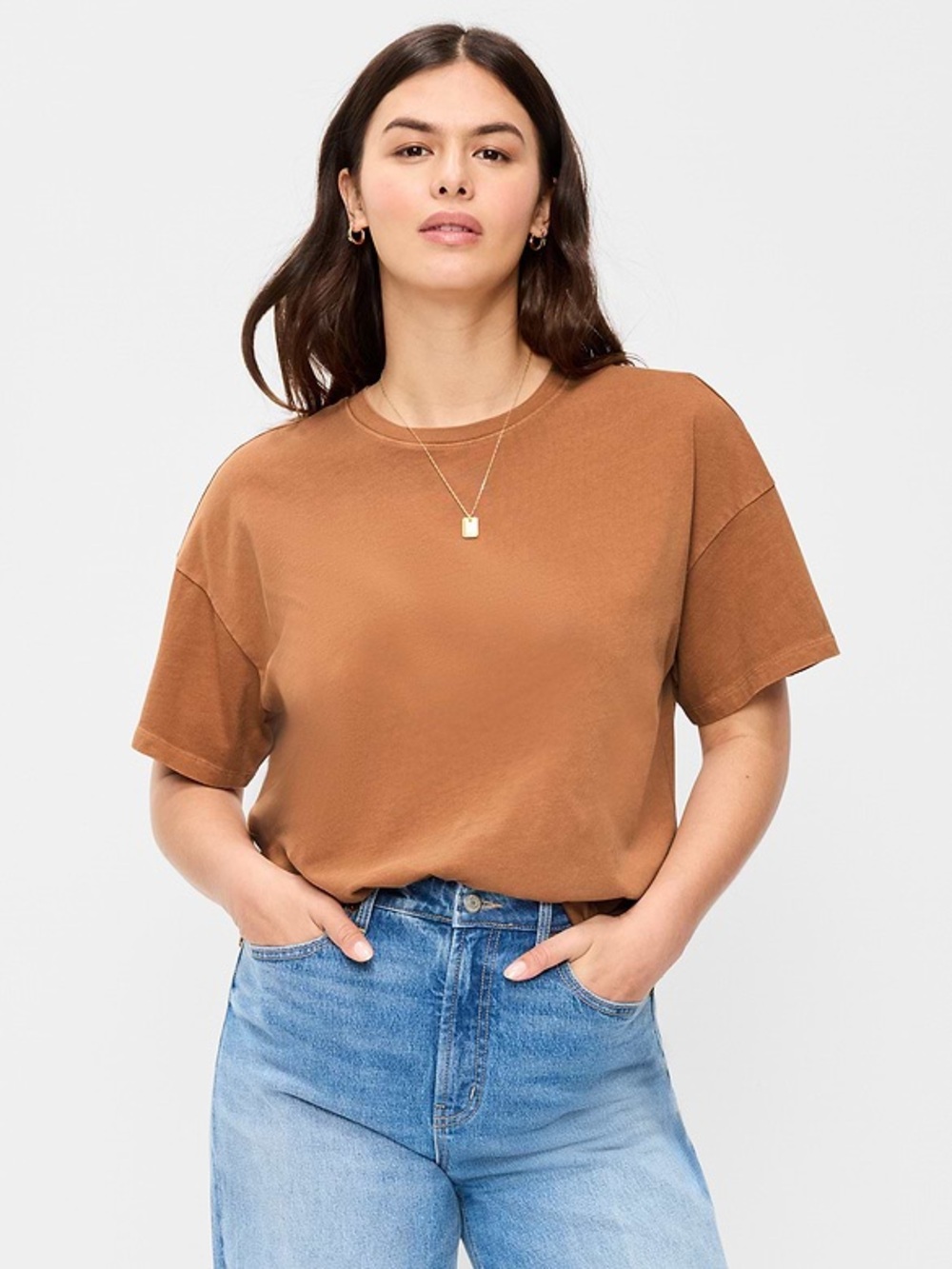 Old Navy Women’s Vintage Boxy Crewneck T-Shirt Caramel Bronze Brown Medium - Picture 11 of 11